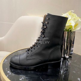Chanel Calfskin Lace Up High Boots Black