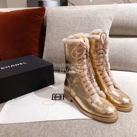 Chanel Winter Plush Boots Gold