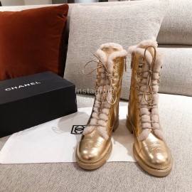 Chanel Winter Plush Boots Gold