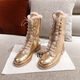 Chanel Winter Plush Boots Gold