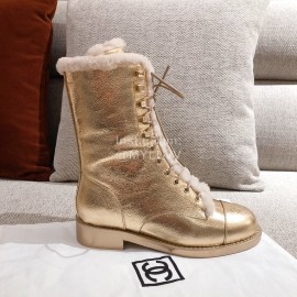 Chanel Winter Plush Boots Gold