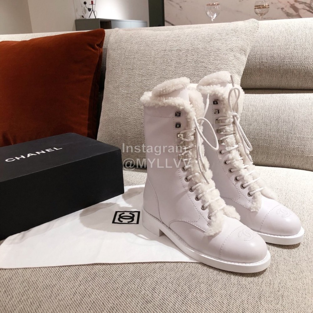 Chanel Winter Plush Boots White