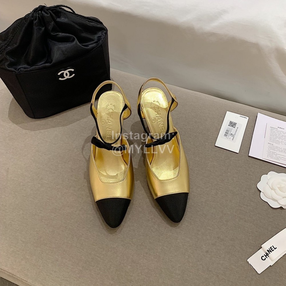 Chanel Autumn Bow Sheepskin High Heels Gold