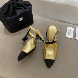 Chanel Autumn Bow Sheepskin High Heels Gold