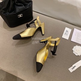 Chanel Autumn Bow Sheepskin High Heels Gold