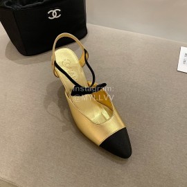 Chanel Autumn Bow Sheepskin High Heels Gold