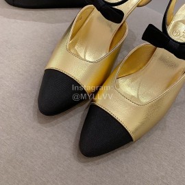 Chanel Autumn Bow Sheepskin High Heels Gold