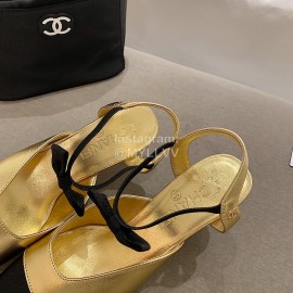 Chanel Autumn Bow Sheepskin High Heels Gold