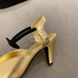 Chanel Autumn Bow Sheepskin High Heels Gold