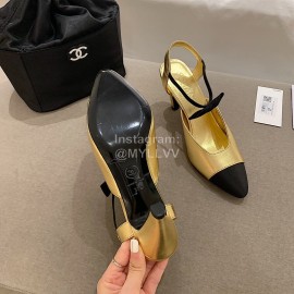 Chanel Autumn Bow Sheepskin High Heels Gold