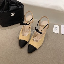 Chanel Autumn Bow Sheepskin High Heels Khaki