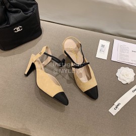 Chanel Autumn Bow Sheepskin High Heels Khaki