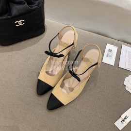 Chanel Autumn Bow Sheepskin High Heels Khaki