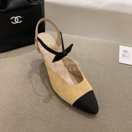 Chanel Autumn Bow Sheepskin High Heels Khaki