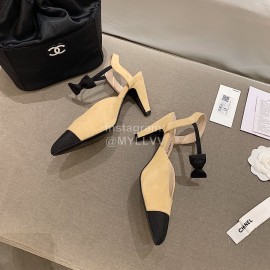 Chanel Autumn Bow Sheepskin High Heels Khaki