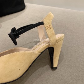Chanel Autumn Bow Sheepskin High Heels Khaki