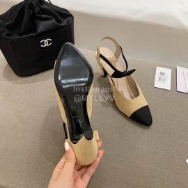 Chanel Autumn Bow Sheepskin High Heels Khaki