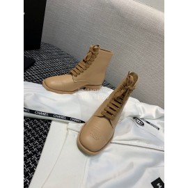 Chanel Calf Martin Boots Khaki