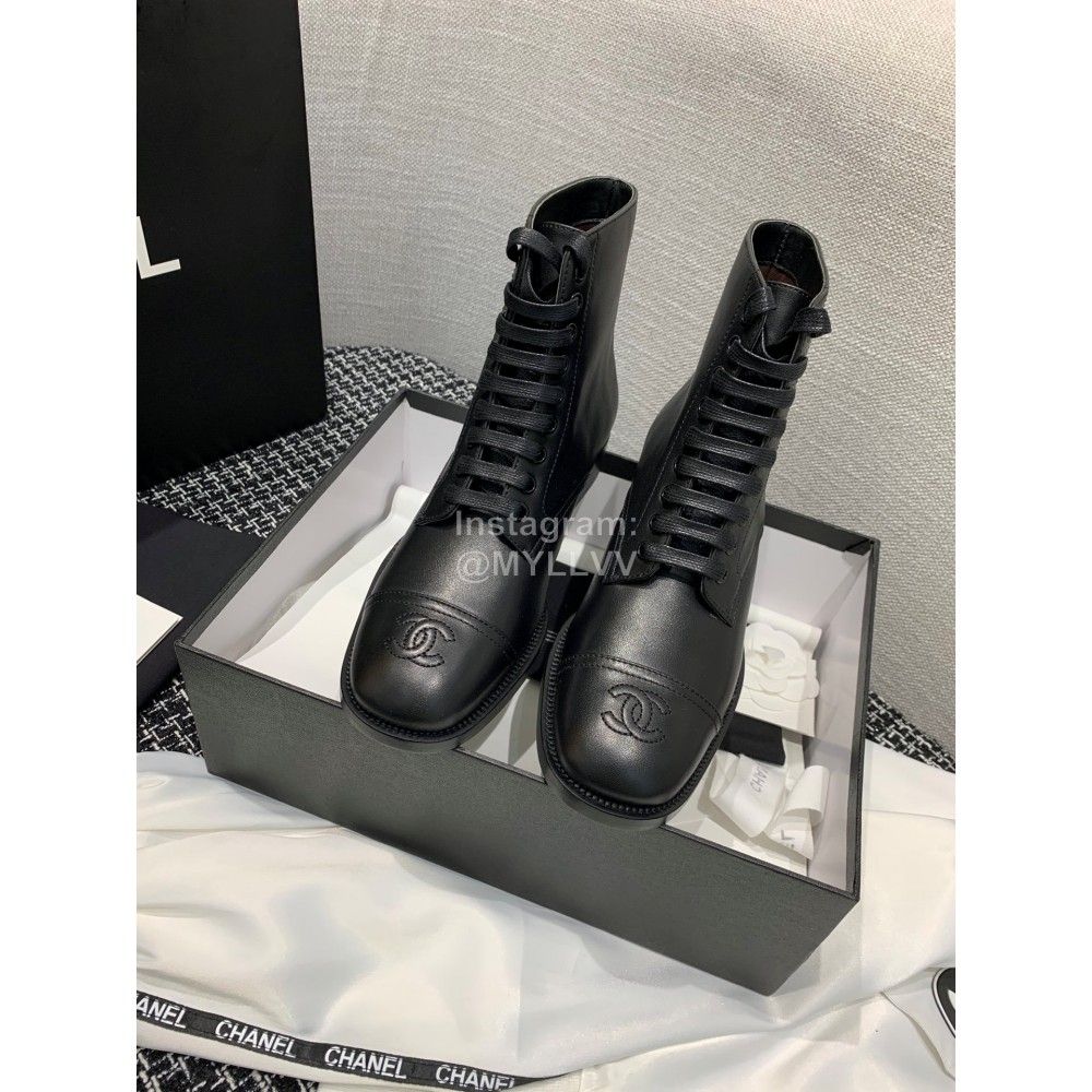 Chanel Calf Martin Boots Black