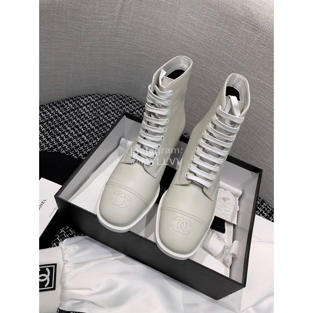 Chanel Calf Martin Boots Gray