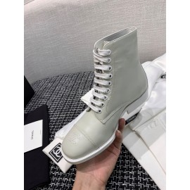 Chanel Calf Martin Boots Gray