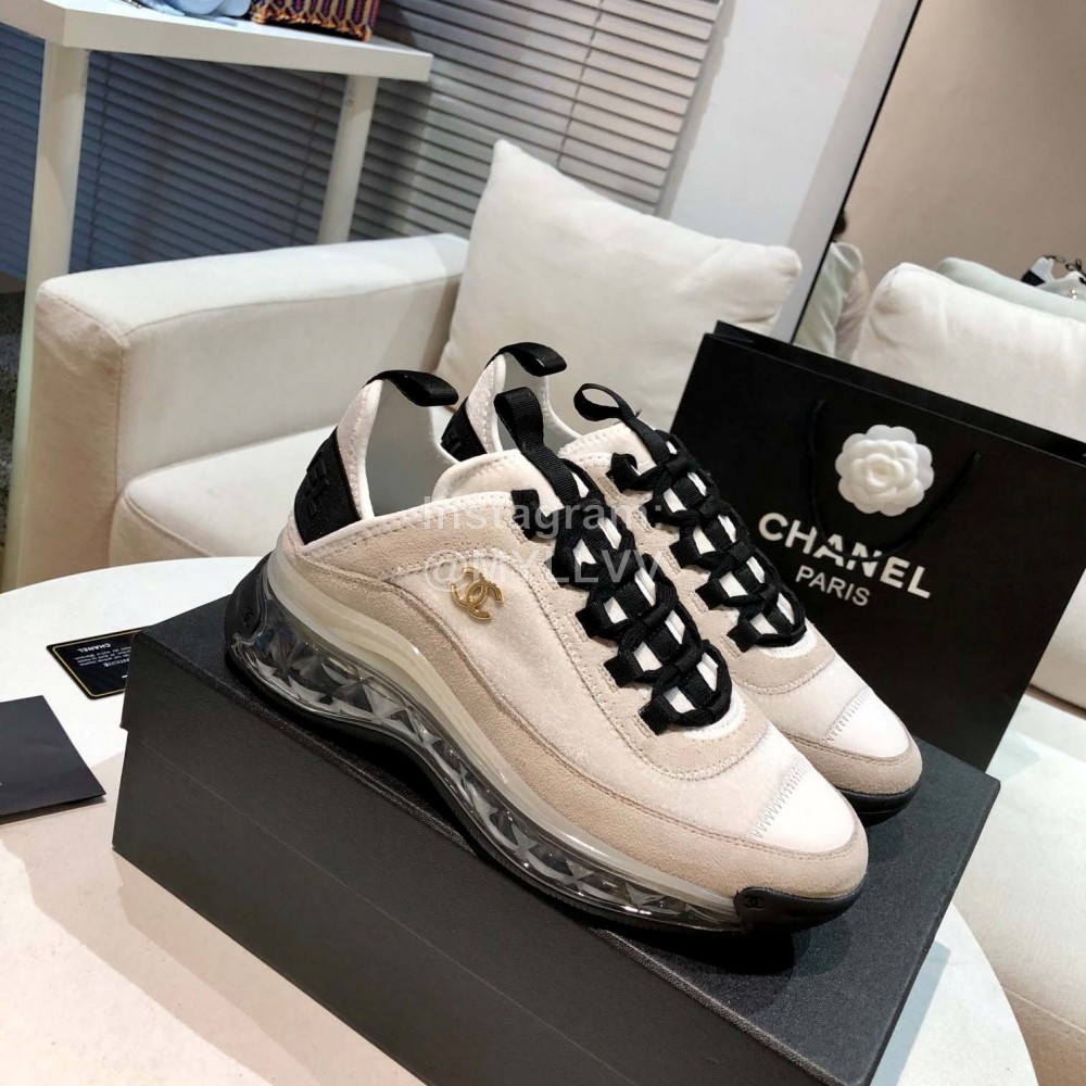 Chanel White Leather Velour Sneakers