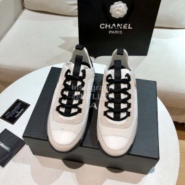 Chanel White Leather Velour Sneakers