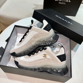 Chanel White Leather Velour Sneakers