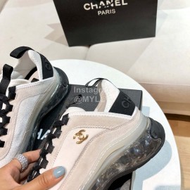 Chanel White Leather Velour Sneakers