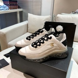 Chanel White Leather Velour Sneakers