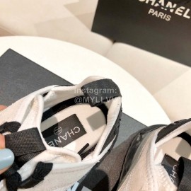 Chanel White Leather Velour Sneakers
