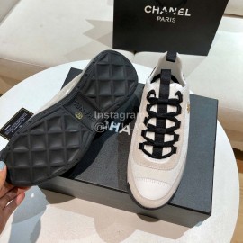 Chanel White Leather Velour Sneakers