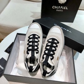 Chanel White Leather Velour Sneakers