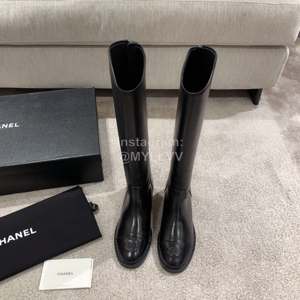 Chanel Black Calf Knee Boots