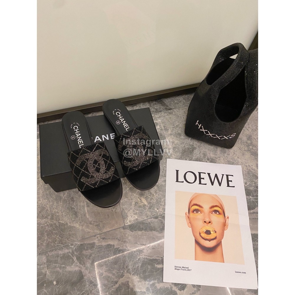 Chanelin Spring Summer New Pearl Slippers Black