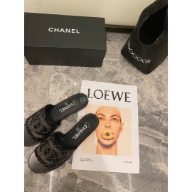 Chanelin Spring Summer New Pearl Slippers Black