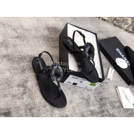 Chanel Camellia Flat Toe Sandals Black