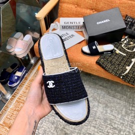 Chanel Woven Thick Bottom Slippers Black