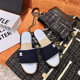 Chanel Woven Thick Bottom Slippers Black