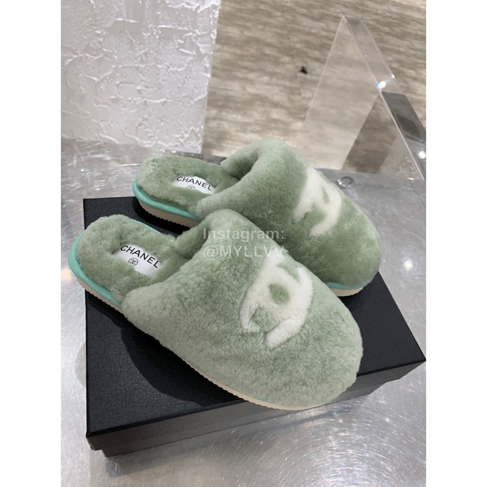 Chanel Winter Wool Slippers Green