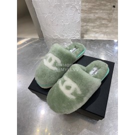 Chanel Winter Wool Slippers Green