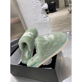 Chanel Winter Wool Slippers Green