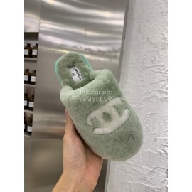 Chanel Winter Wool Slippers Green
