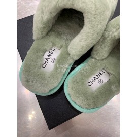 Chanel Winter Wool Slippers Green