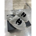 Chanel Winter Wool Slippers Gray