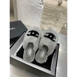 Chanel Winter Wool Slippers Gray