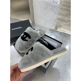 Chanel Winter Wool Slippers Gray