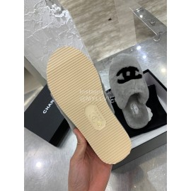 Chanel Winter Wool Slippers Gray