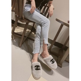 Chanel Winter Wool Slippers Gray