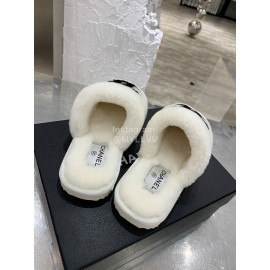 Chanel Winter Wool Slippers White